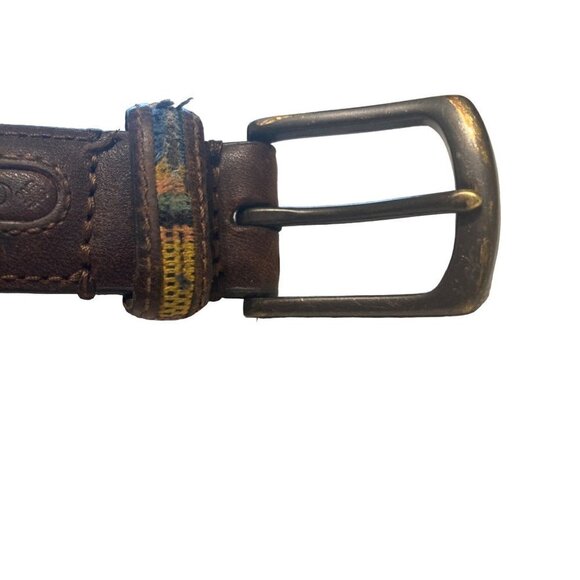 Columbia Mens 44 Belt Brown Leather Multi Color Embroidered Southwest Woven - Picture 6 of 10